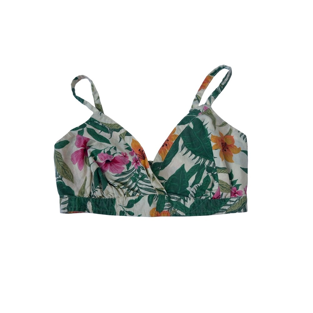 ONLY Old Navy Loves You Tropical Floral Bralette Crop Top XS Green Pink Surplice